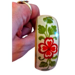 Vintage Brass Enamel Floral Bracelet Boho Cottagecore